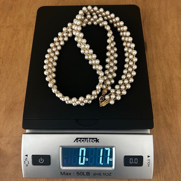 Faux Pearl Gold toned chain Regency Victorian Necklace Avant Garde Art Deco - Picture 5 of 5